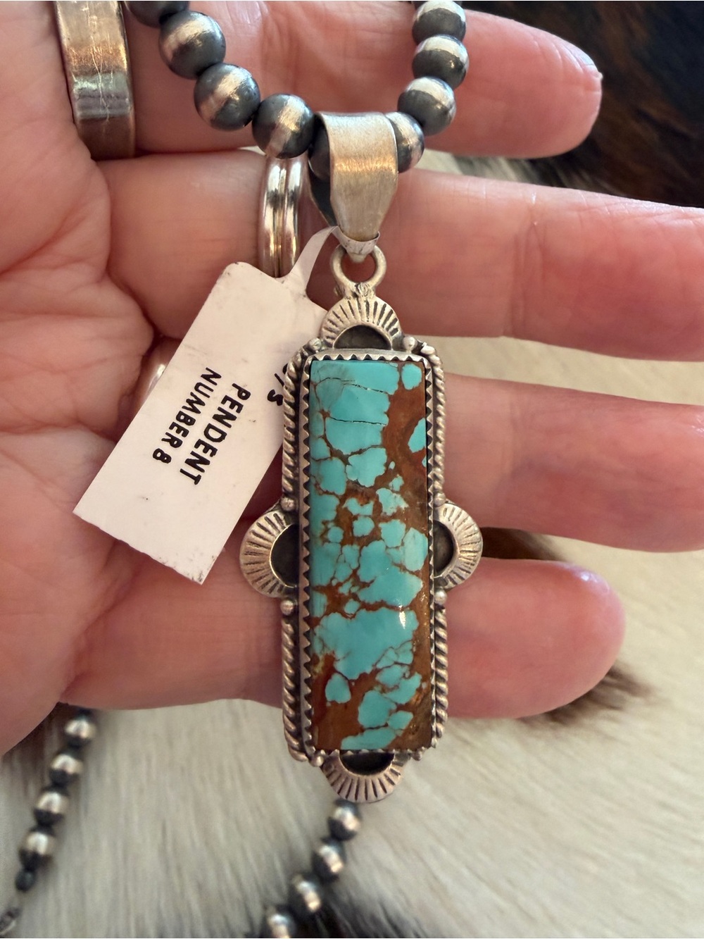 ❤️ Huge Number 8 Turquoise Navajo Style Matte Sterling Silver Pendant 2.50”L